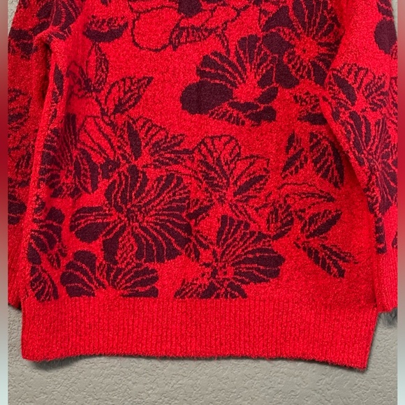 Liz Claiborne Long Sleeve Turtle Neck Sweater Size  XL Red Color  Floral Print - Picture 6 of 10